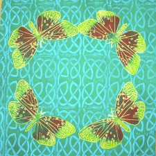 Green Butterfly cushions - linoblock print