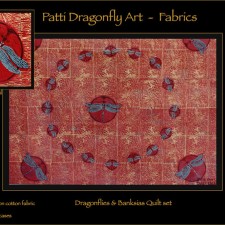 Dragonflies & Banksias Quilt set - linoblock print