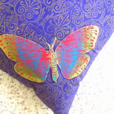 Purple Dragonfly cushions detail - linoblock print