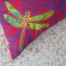 Red Dragonfly cushions detail - linoblock print