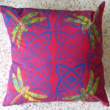 Red Dragonfly cushions - linoblock print