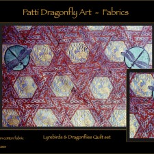 Lyrebirds & Dragonflies Quilt set detail - linoblock print