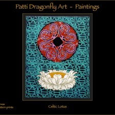 Celtic Lotus - acrylic paint on canvas with repeat linoblock print background