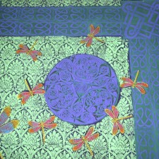 Green/purple Art Nouveau Dragonfly Queensize quilt cover - linoblock print