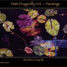Waterlilies & Dragonfly - gouache on paper
